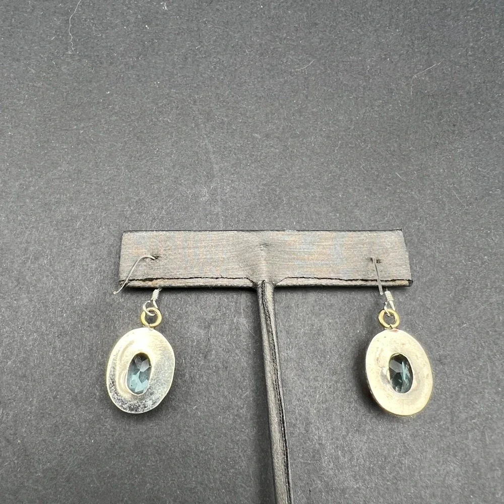 Womens Dangle Earrings Blue‎ Faceted Glass Mixed Metal Vintage Boho Artisanal